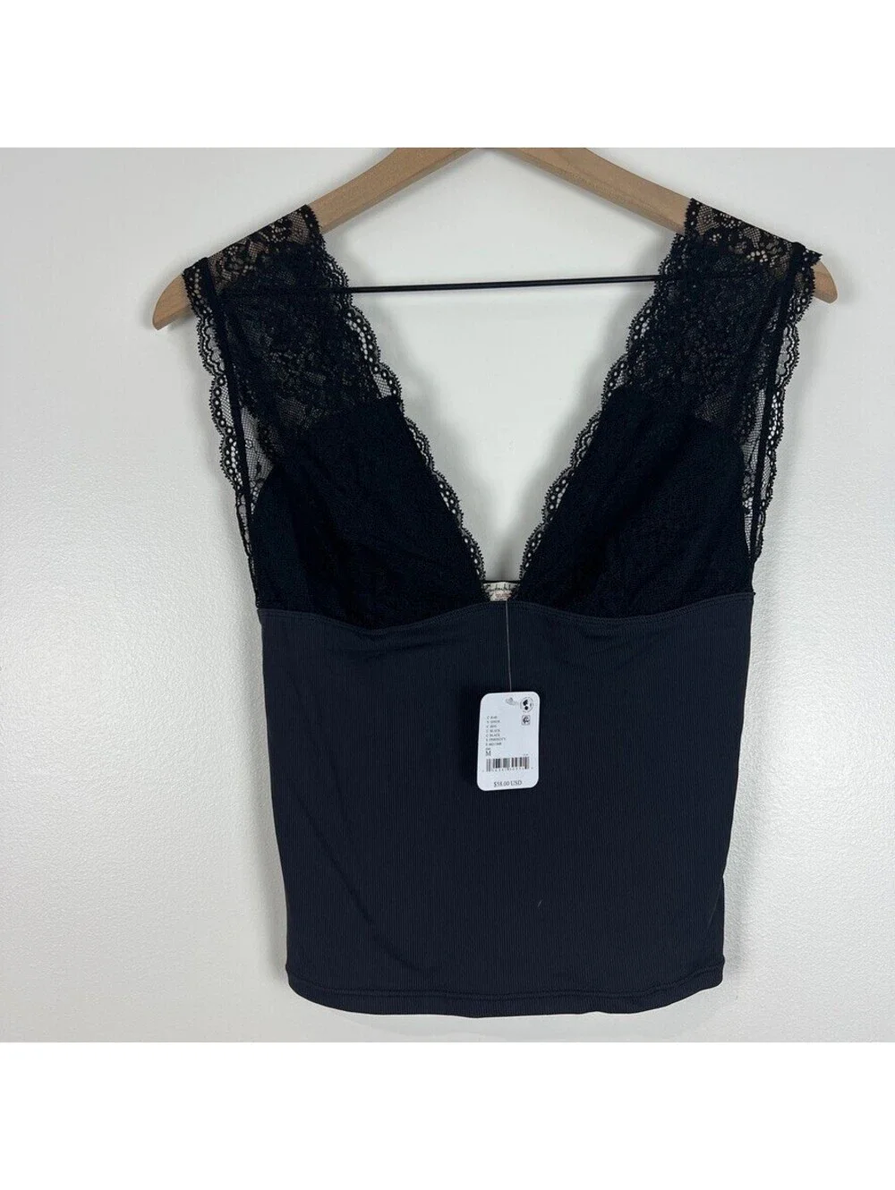Free People Intimately Black Lace Plunge Tank Top NWT Size Medium - Picture 1 of 7